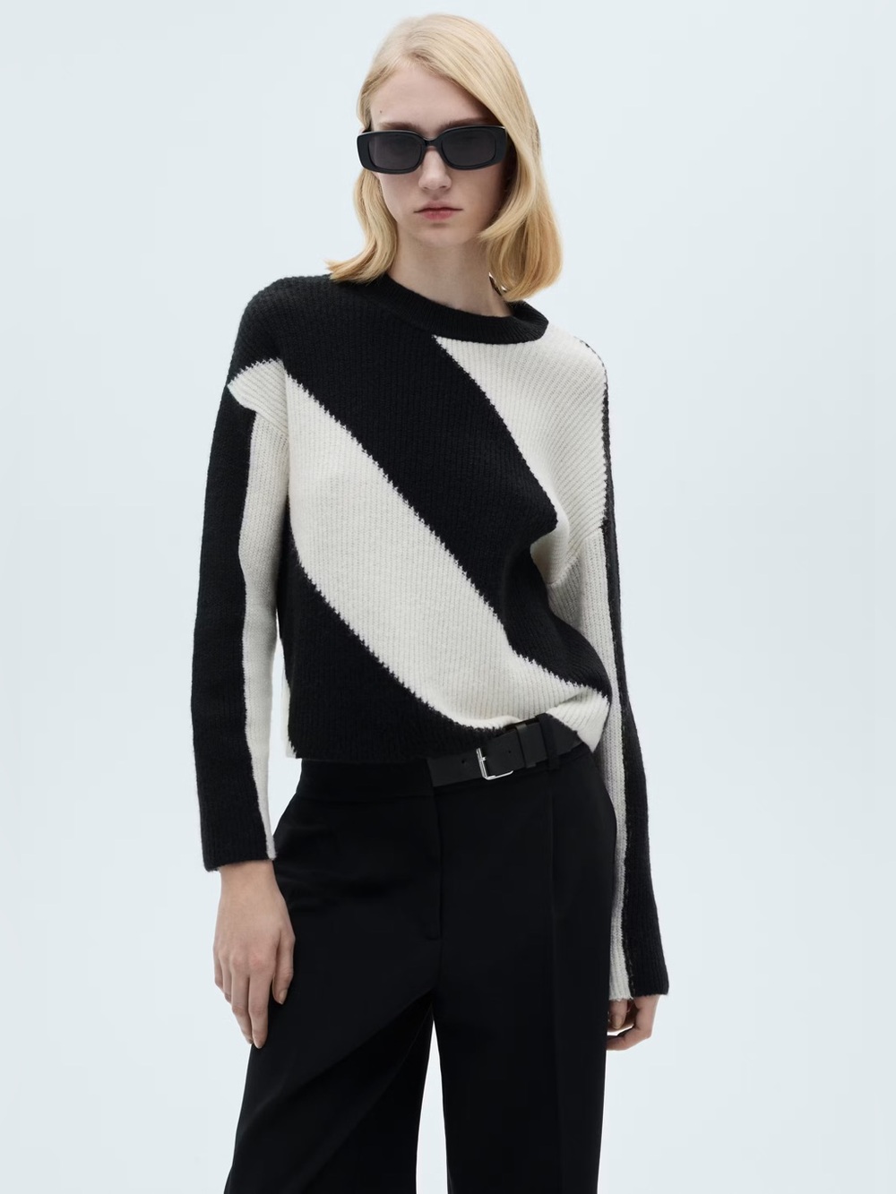 Mango Black knit striped sweater NWT
